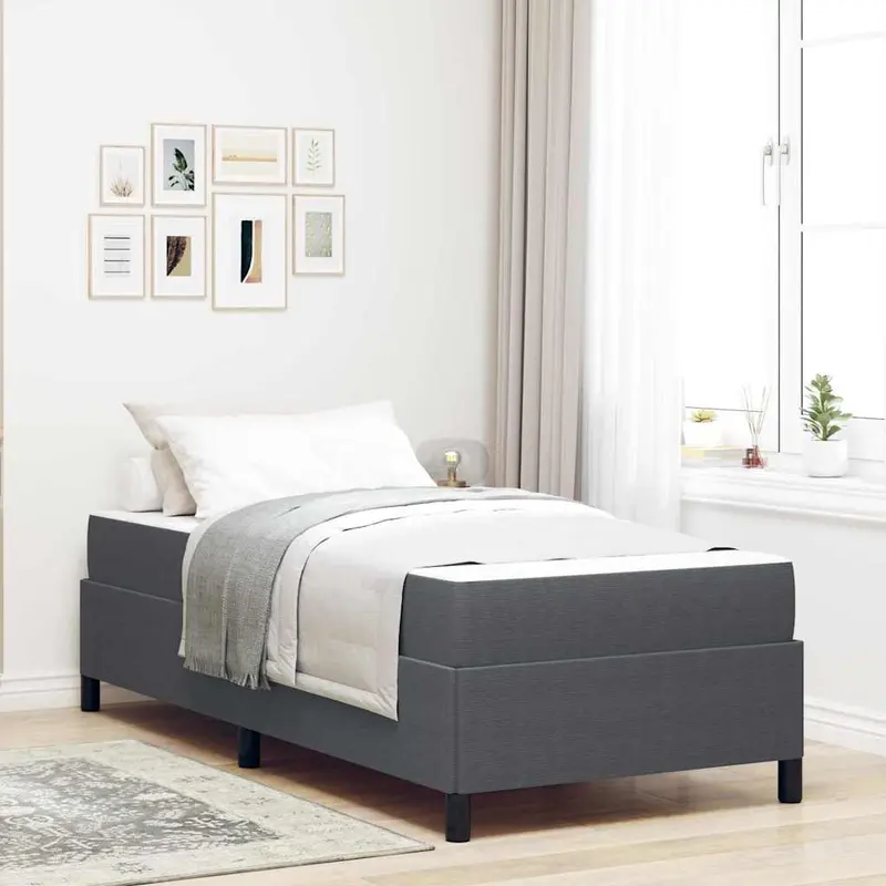 Estructura de cama con colchón Gris oscuro 80 x 200 cm tela