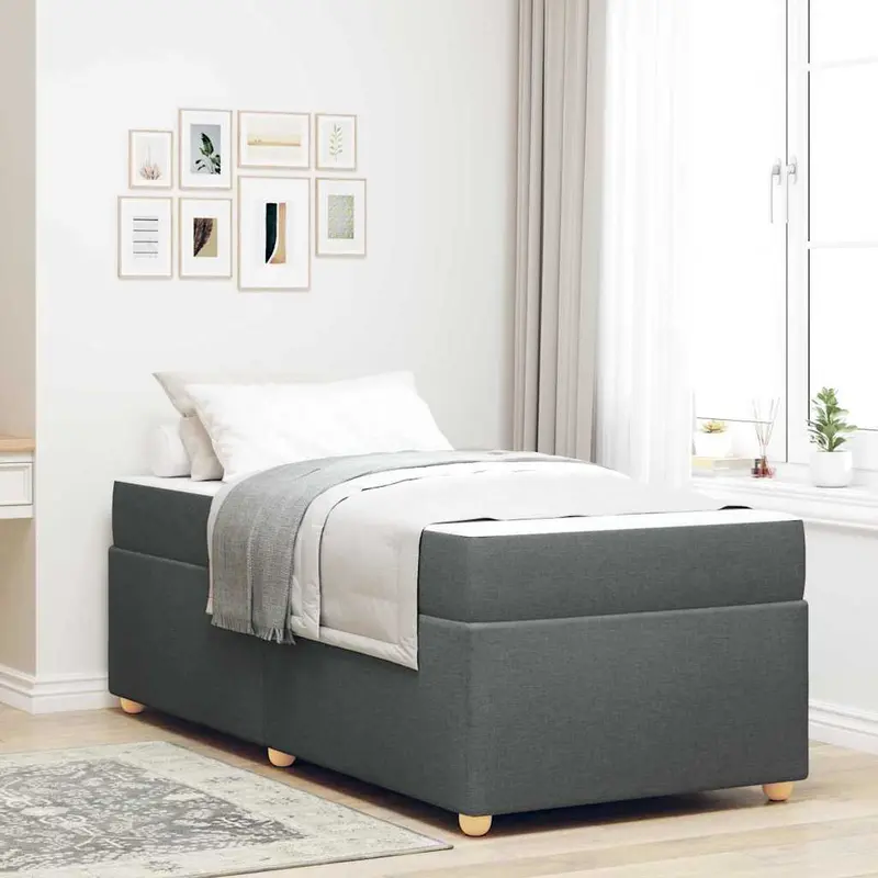 Estructura de cama con colchón Gris oscuro 90 x 190 cm tela