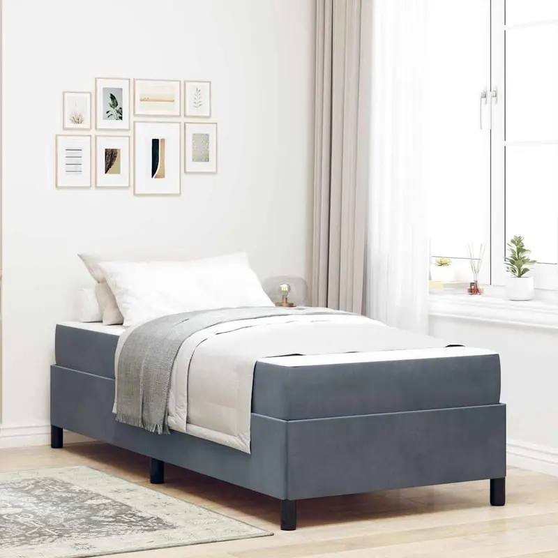 Estructura de cama con colchón Gris oscuro 90 x 190 cm tela