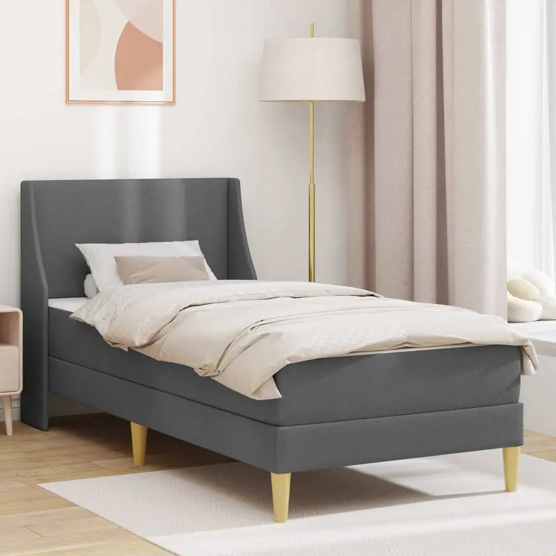 Estructura de cama con colchón Gris oscuro 90 x 200 cm tela
