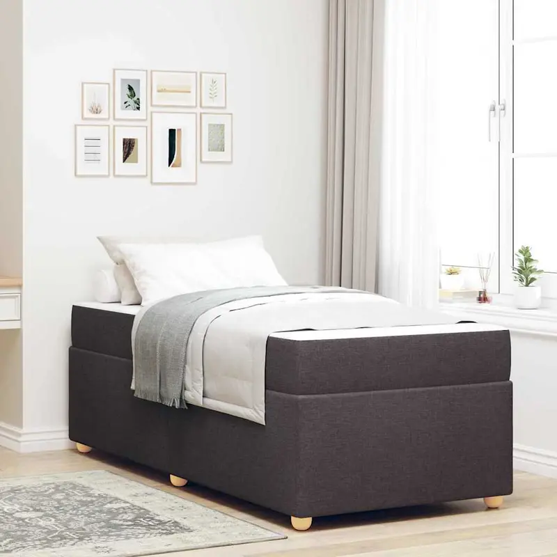 Estructura de cama con colchón Marrón Oscuro 100 x 200 cm tela