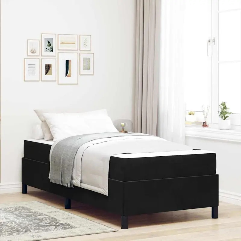 Estructura de cama con colchón Negro 100 x 200 cm tela