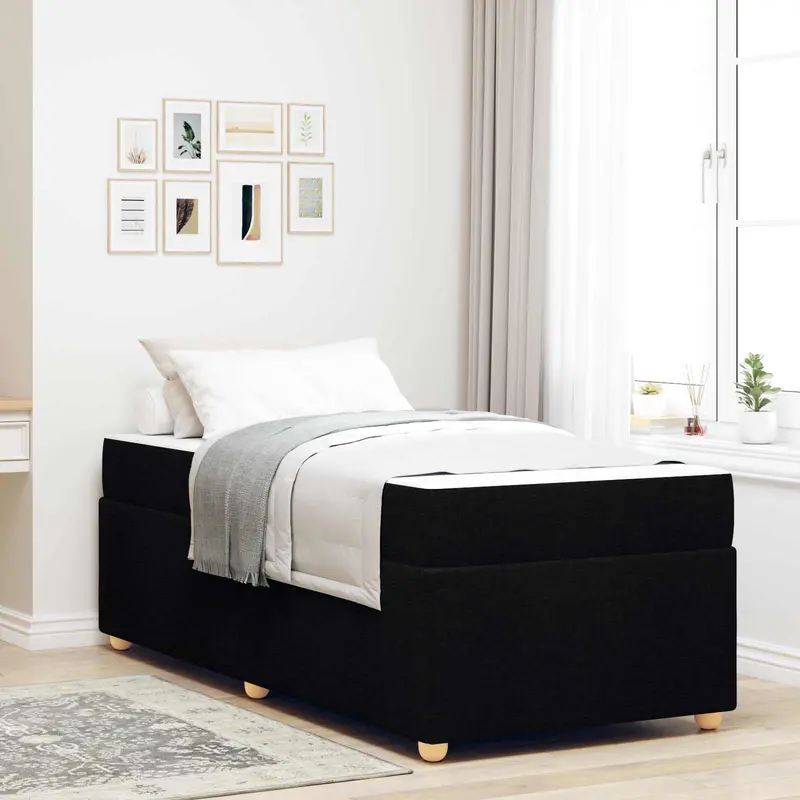 Estructura de cama con colchón Negro 100 x 200 cm tela