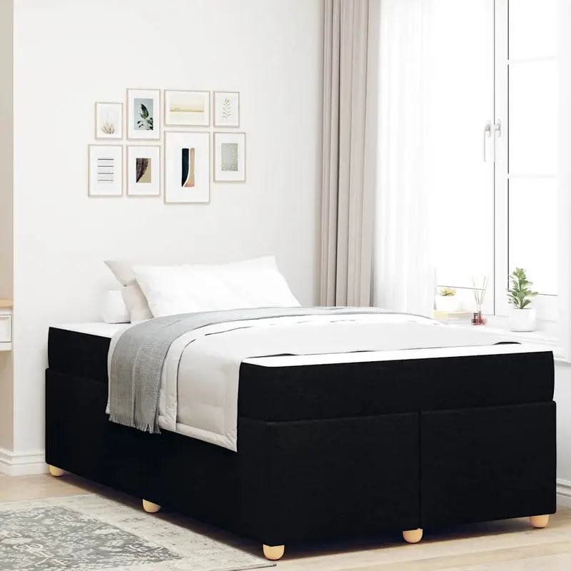 Estructura de cama con colchón Negro 120 x 200 cm tela