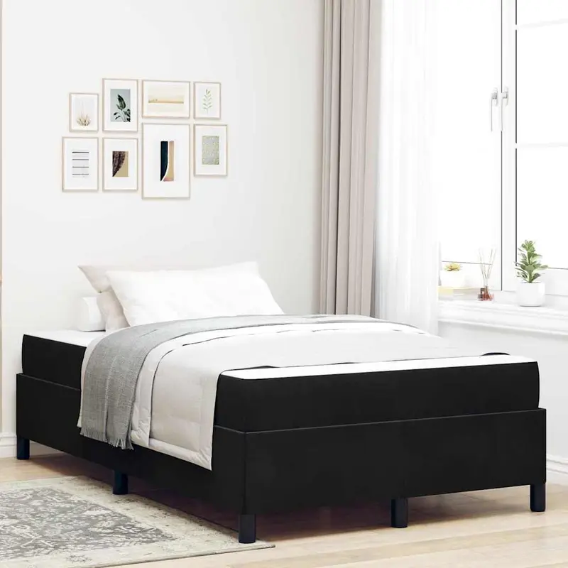 Estructura de cama con colchón Negro 120 x 200 cm tela