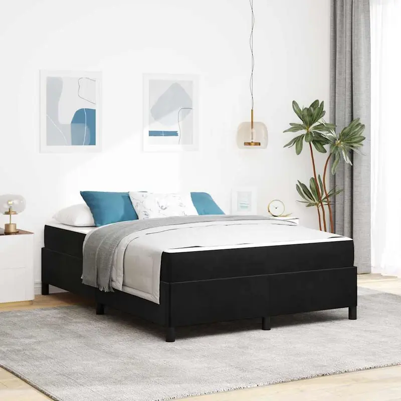 Estructura de cama con colchón Negro 140 x 190 cm tela