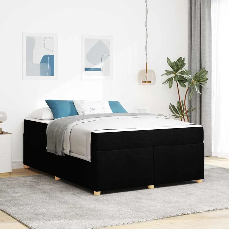 Estructura de cama con colchón Negro 140 x 200 cm tela