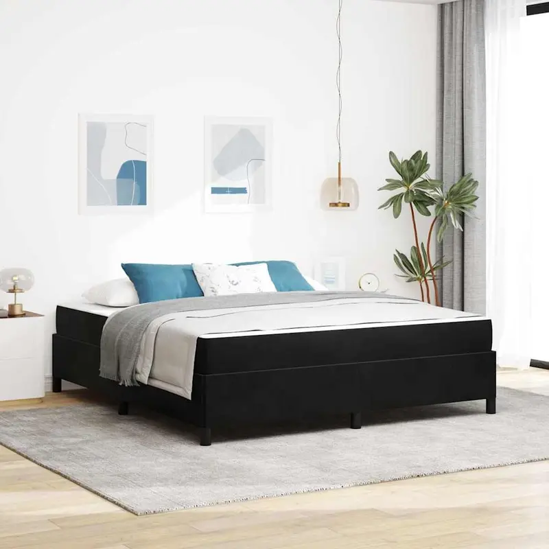 Estructura de cama con colchón Negro 180 x 200 cm tela