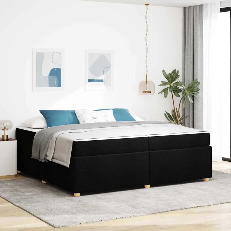 Estructura de cama con colchón Negro 200 x 200 cm tela