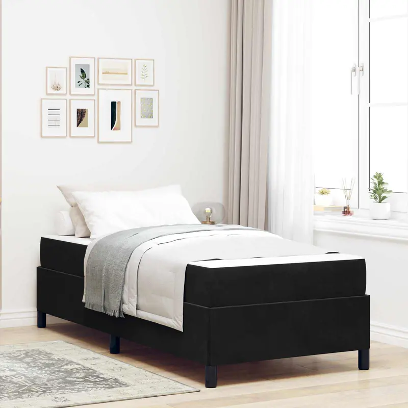 Estructura de cama con colchón Negro 80 x 200 cm tela
