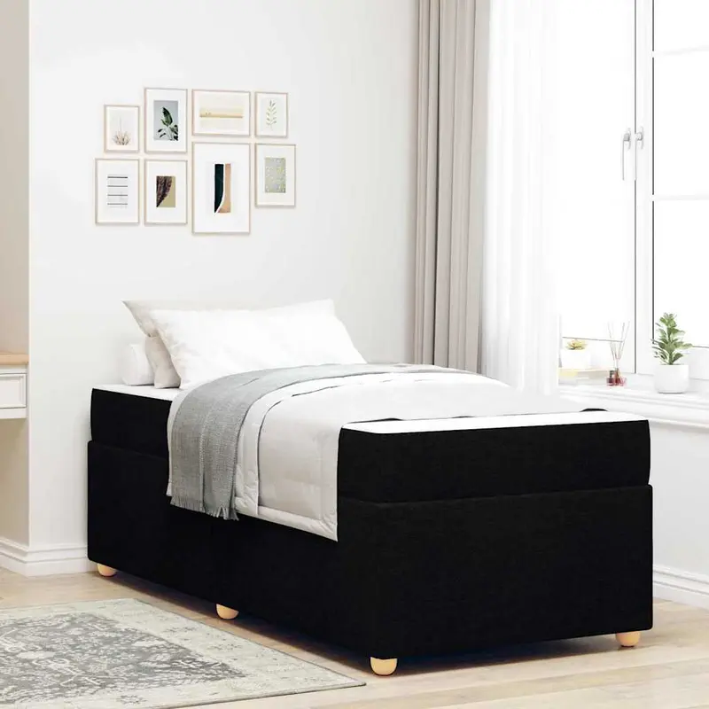 Estructura de cama con colchón Negro 90 x 190 cm tela