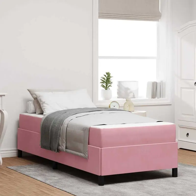 Estructura de cama con colchón Rosa 100 x 200 cm tela