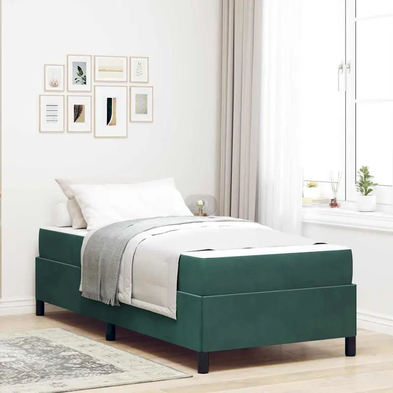 Estructura de cama con colchón Verde oscuro 100 x 200 cm tela