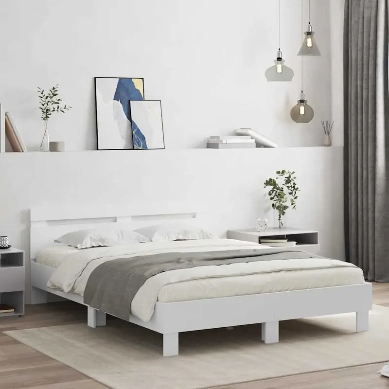 Estructura de cama con LED 137 x 190 cm Madera de ingeniería