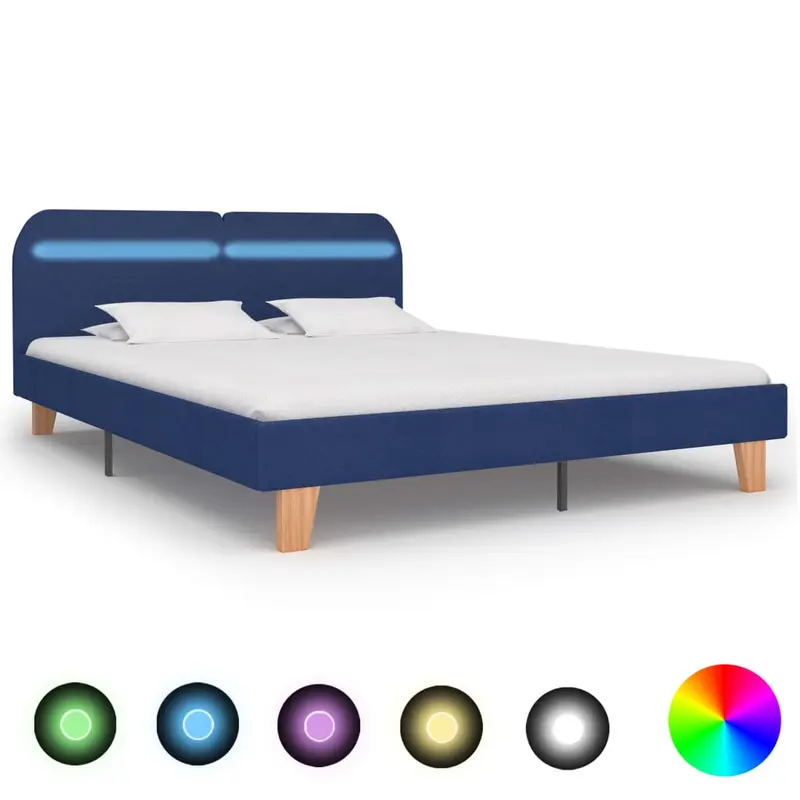 Estructura de cama con LED sin colchón tela azul 160x200 cm