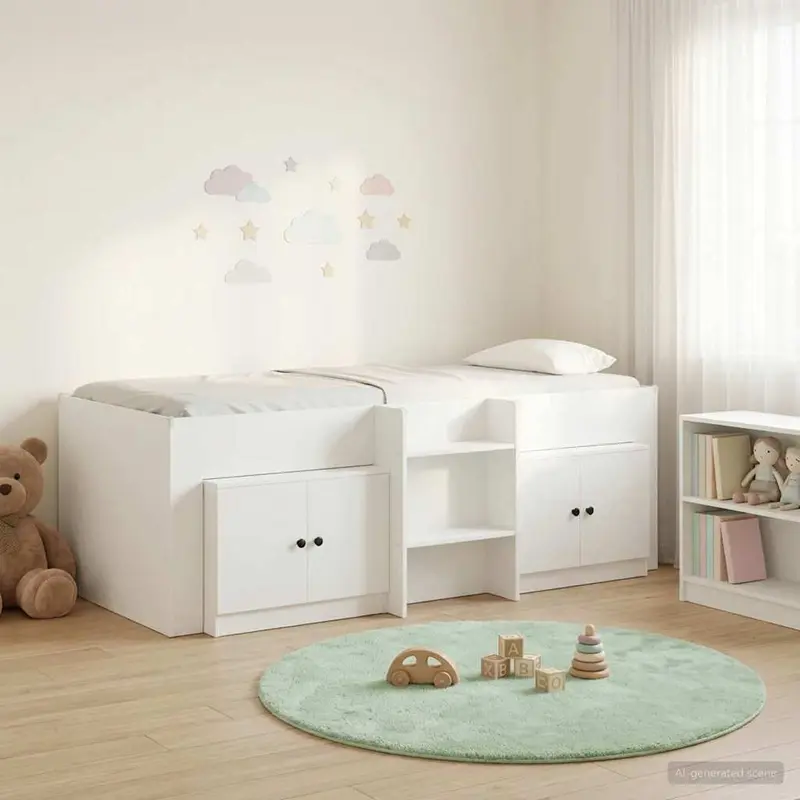 Estructura de Cama en Altura con Armario 3 pcs Blanco