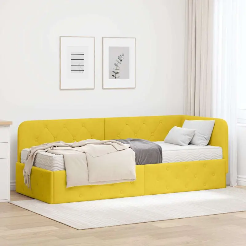 Estructura de cama en esquina Amarillo 80 x 200 cm Terciopelo