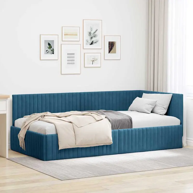 Estructura de cama en esquina Azul 100 cm x 200 cm Terciopelo