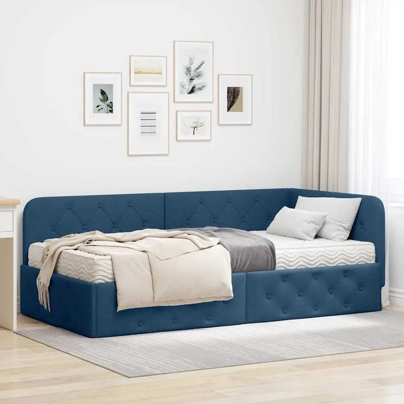 Estructura de cama en esquina Azul 100 x 200 cm tela