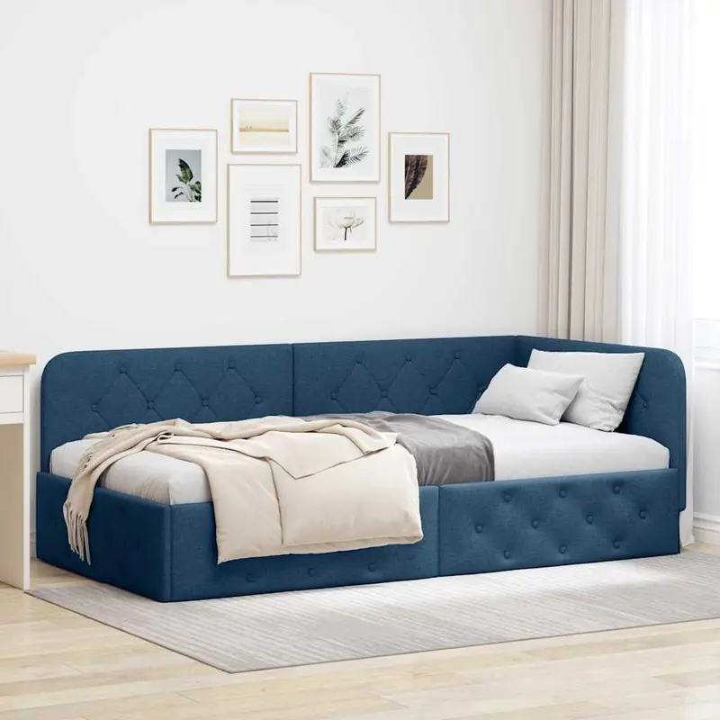 Estructura de cama en esquina Azul 100 x 200 cm tela