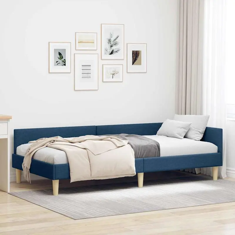 Estructura de cama en esquina Azul 100 x 200 cm tela