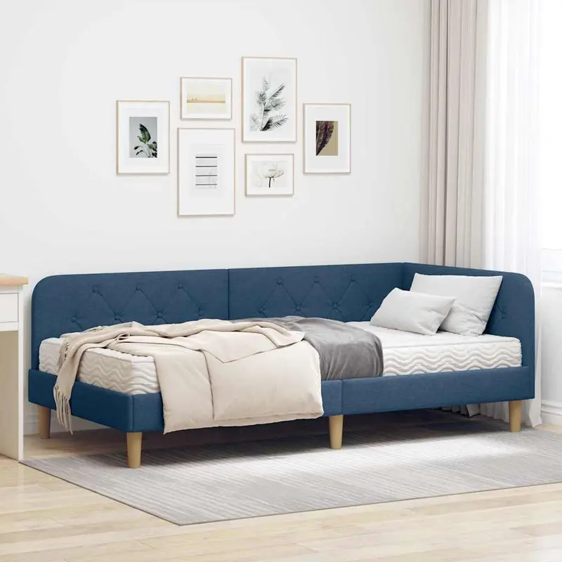 Estructura de cama en esquina Azul 100 x 200 cm tela