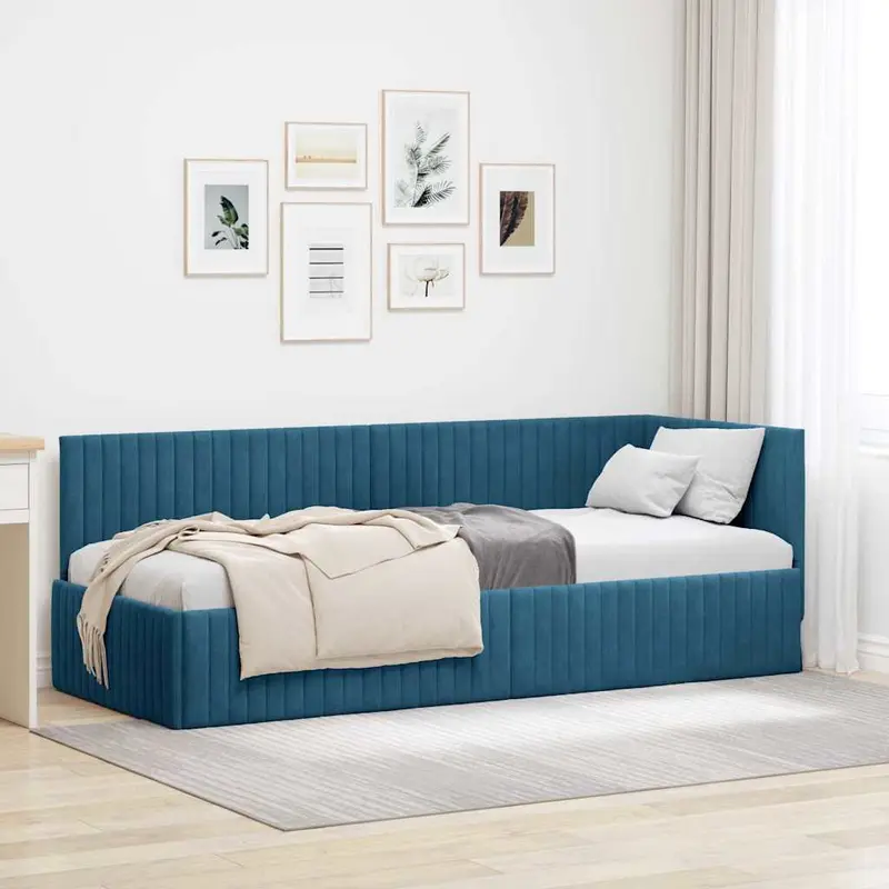 Estructura de cama en esquina Azul 80 cm x 200 cm Terciopelo