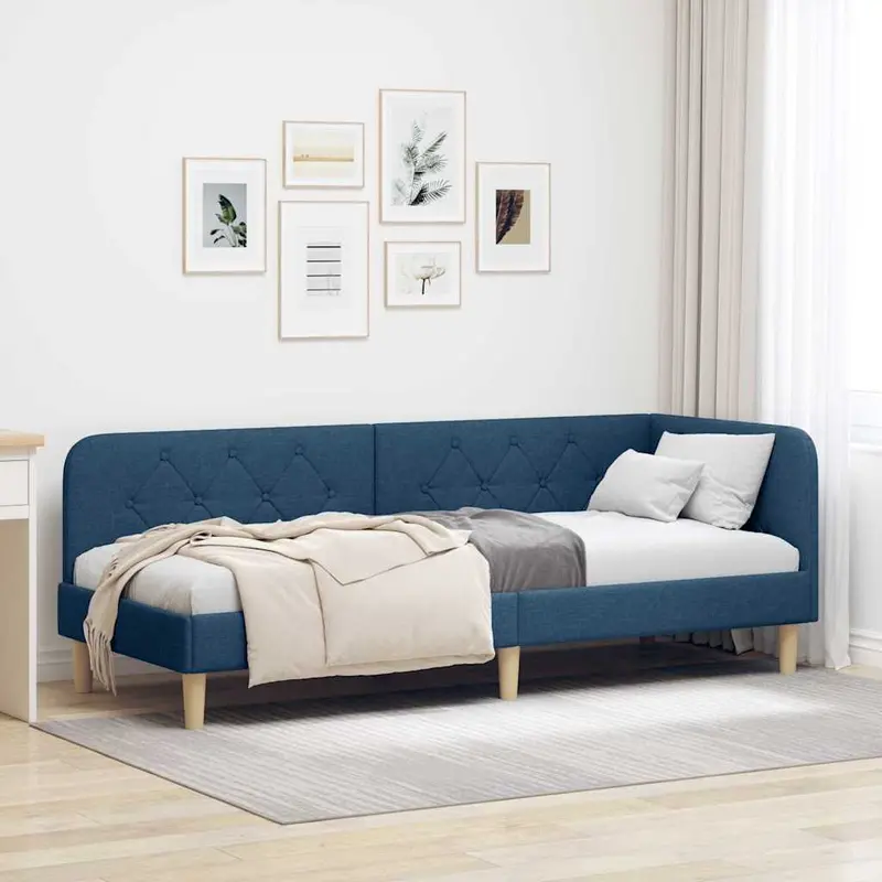 Estructura de cama en esquina Azul 80 x 200 cm tela