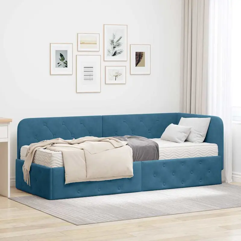 Estructura de cama en esquina Azul 80 x 200 cm Terciopelo