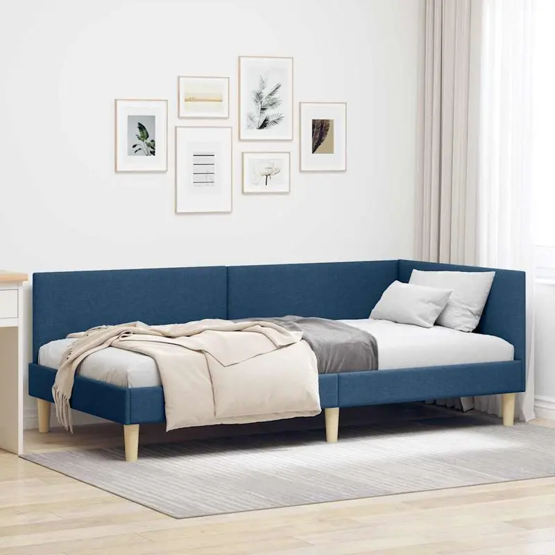 Estructura de cama en esquina con cabecera Azul 100 cm x 200 cm