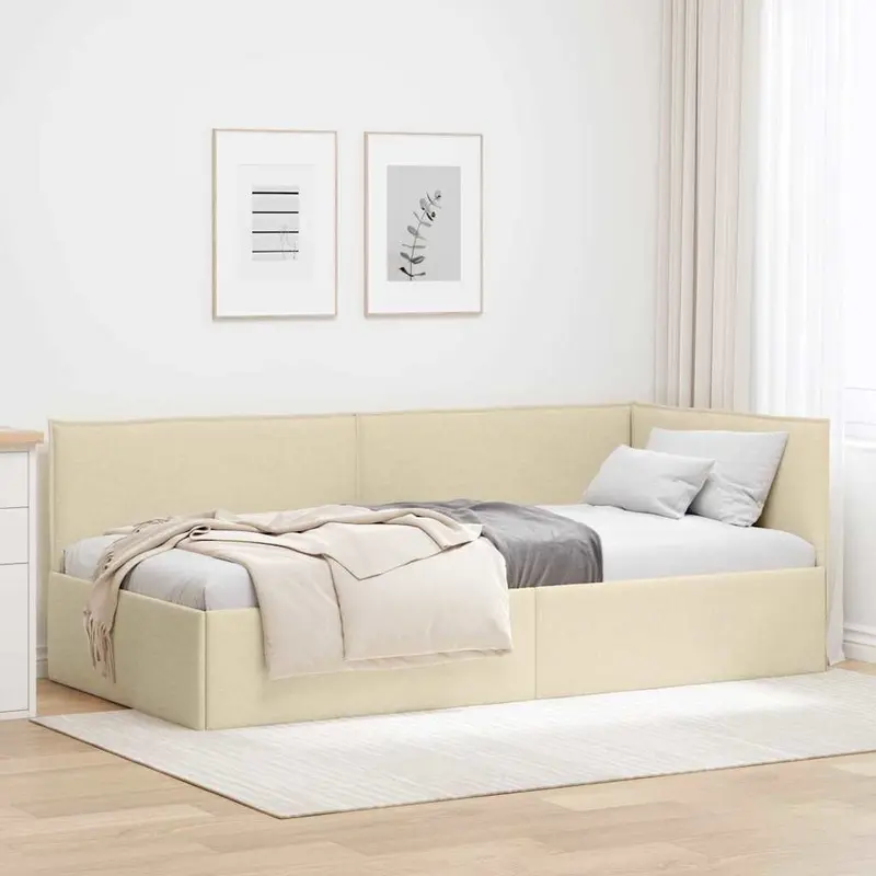 Estructura de cama en esquina Crema 100 x 200 cm tela