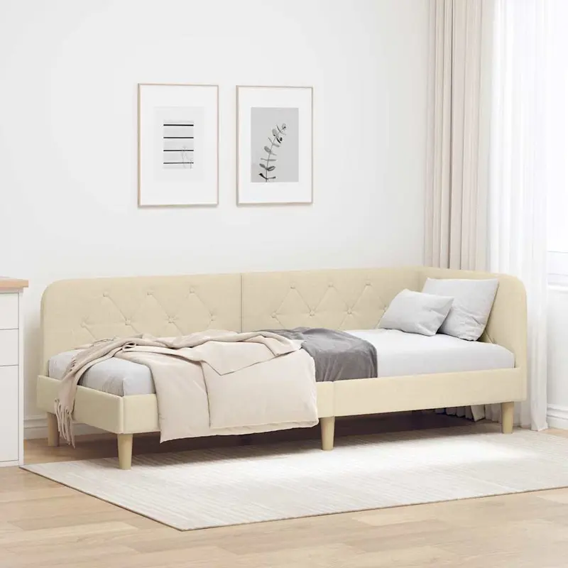 Estructura de cama en esquina Crema 80 x 200 cm tela