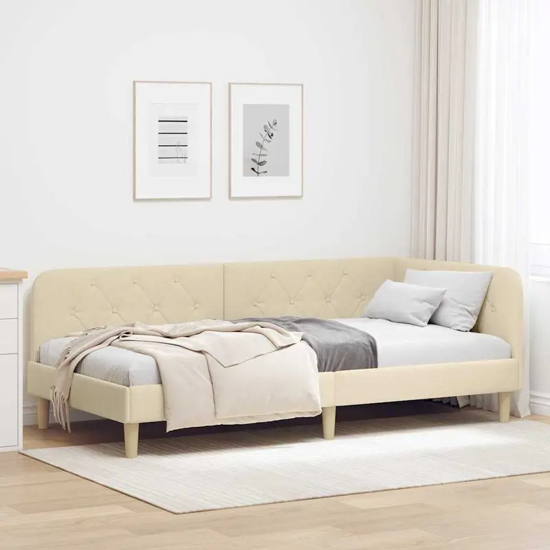 Estructura de cama en esquina Crema 90 x 190 cm tela