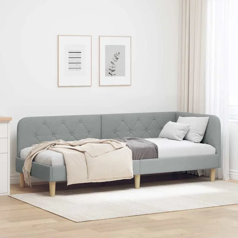 Estructura de cama en esquina Gris Claro 80 x 200 cm tela