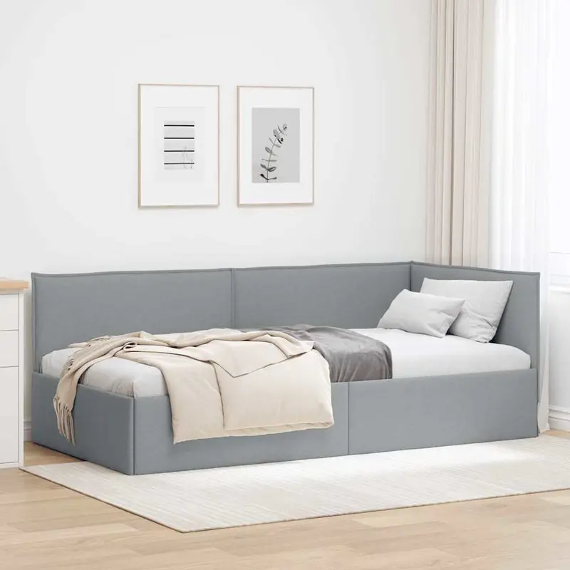 Estructura de cama en esquina Gris Claro 80 x 200 cm tela