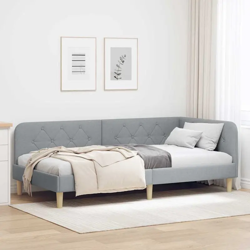 Estructura de cama en esquina Gris Claro 90 x 200 cm tela
