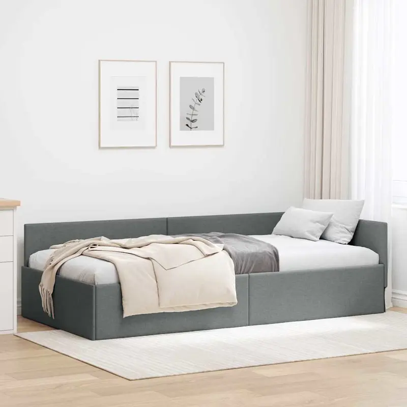 Estructura de cama en esquina Gris oscuro 100 cm x 200 cm tela