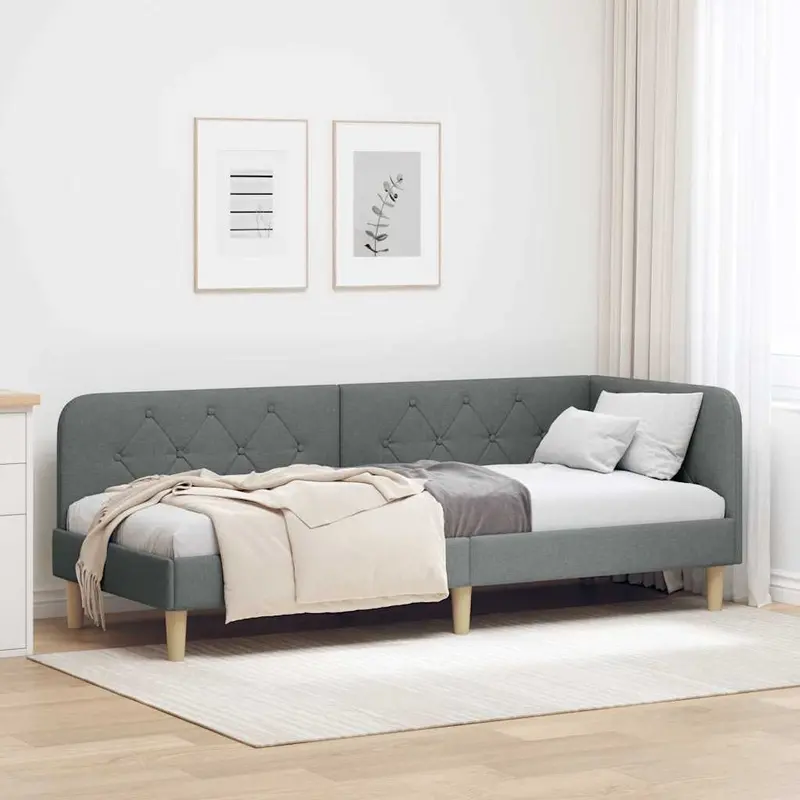 Estructura de cama en esquina Gris oscuro 80 x 200 cm tela