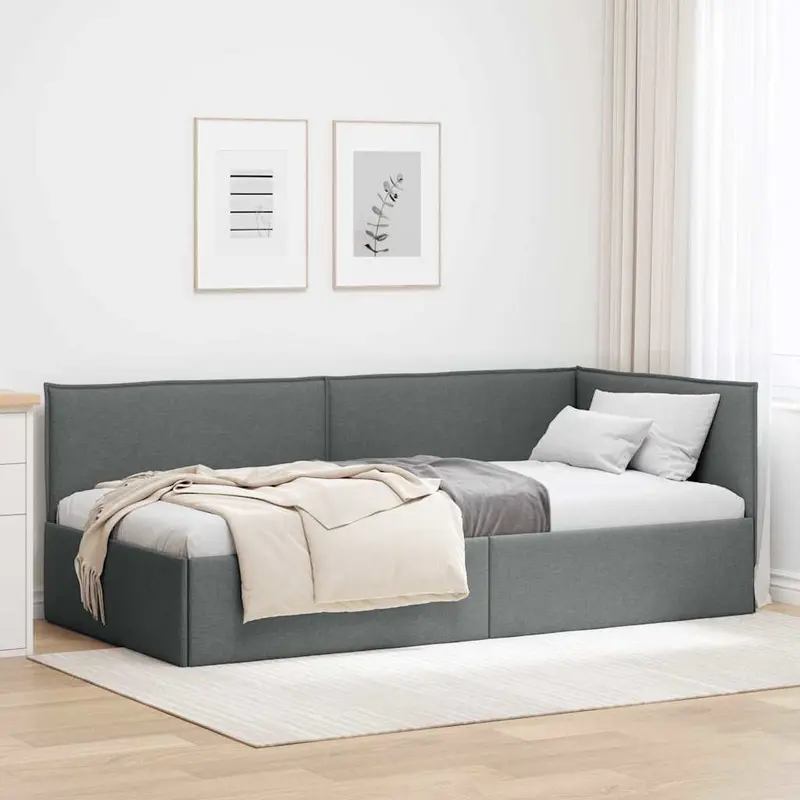 Estructura de cama en esquina Gris oscuro 80 x 200 cm tela