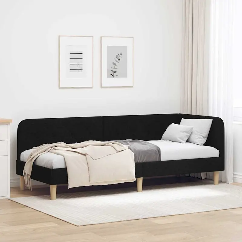 Estructura de cama en esquina Negro 80 x 200 cm tela