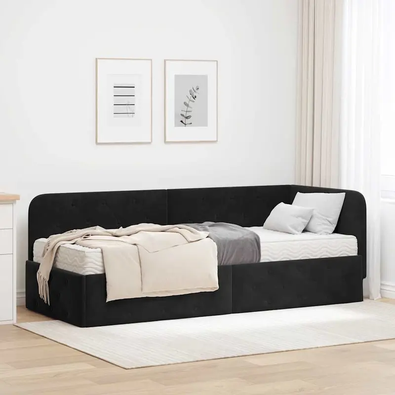 Estructura de cama en esquina Negro 80 x 200 cm Terciopelo