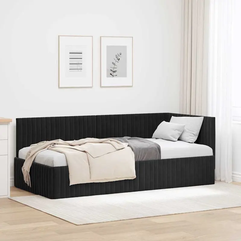 Estructura de cama en esquina Negro 90 cm x 200 cm Terciopelo