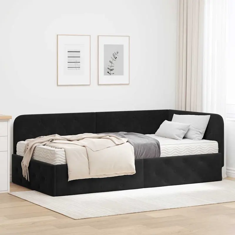 Estructura de cama en esquina Negro 90 x 190 cm Terciopelo