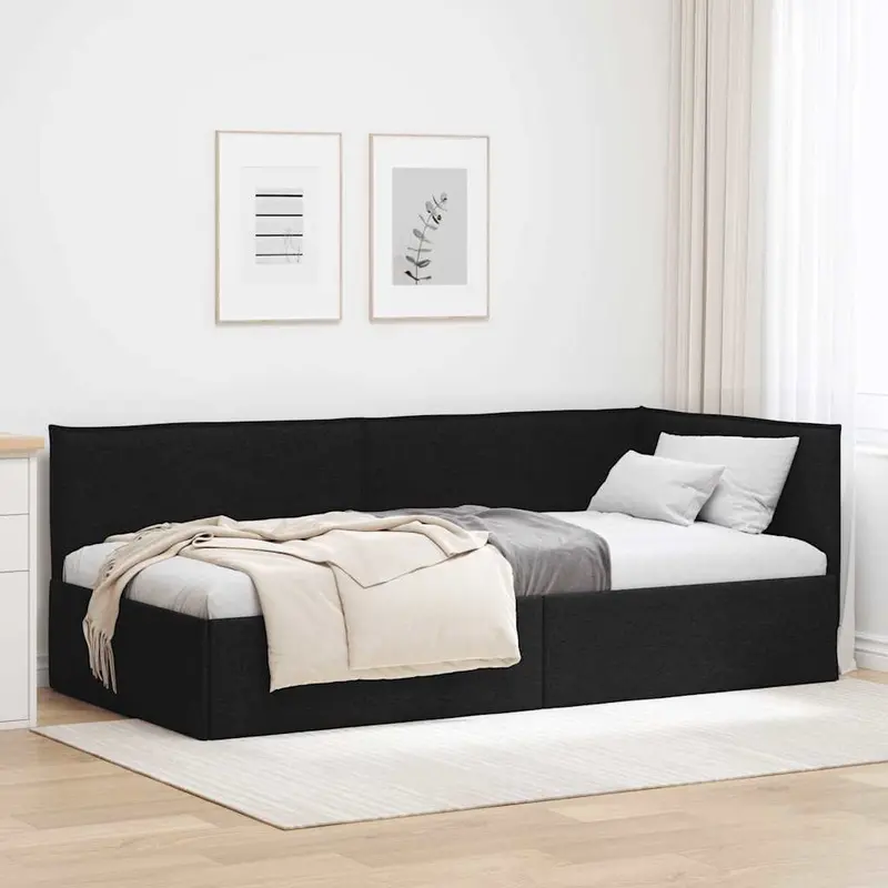 Estructura de cama en esquina Negro 90 x 200 cm tela