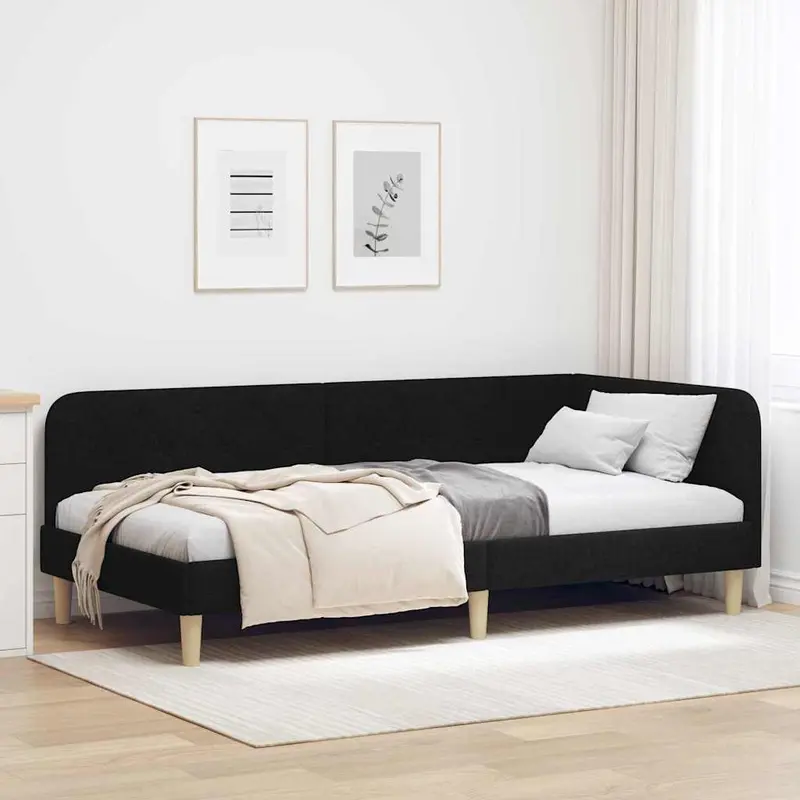 Estructura de cama en esquina Negro 90 x 200 cm tela