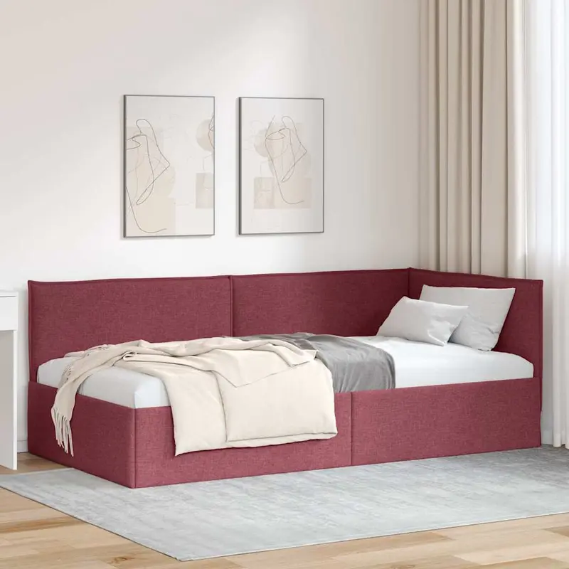 Estructura de cama en esquina Rojo vino 100 x 200 cm tela