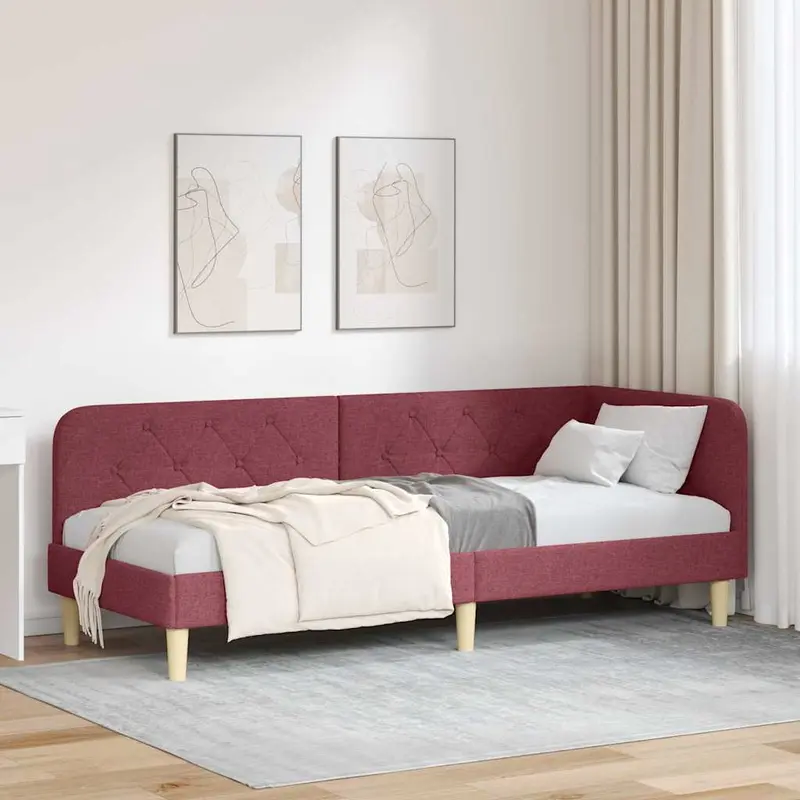 Estructura de cama en esquina Rojo vino 80 x 200 cm tela