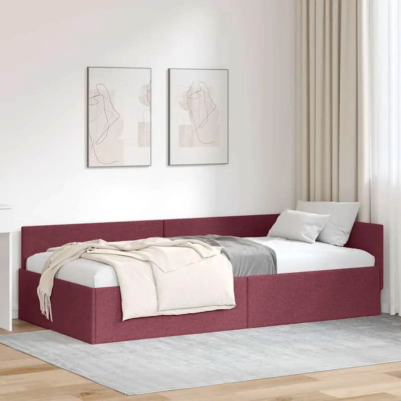 Estructura de cama en esquina Rojo vino 90 cm x 200 cm tela