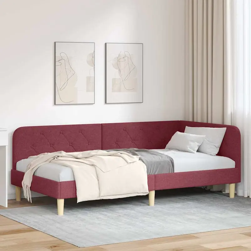 Estructura de cama en esquina Rojo vino 90 x 190 cm tela