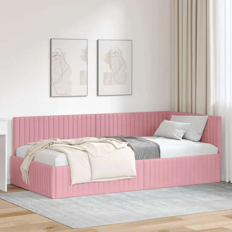 Estructura de cama en esquina Rosa 100 cm x 200 cm Terciopelo